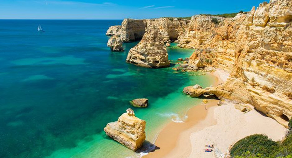 Marinha Beach, Atlantic coast in Caramujeira, Portugal